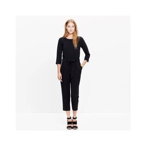 Madewell Sloan Jumpsuit Black Belted Cropped Basic Polished Sleek Classic Size 2